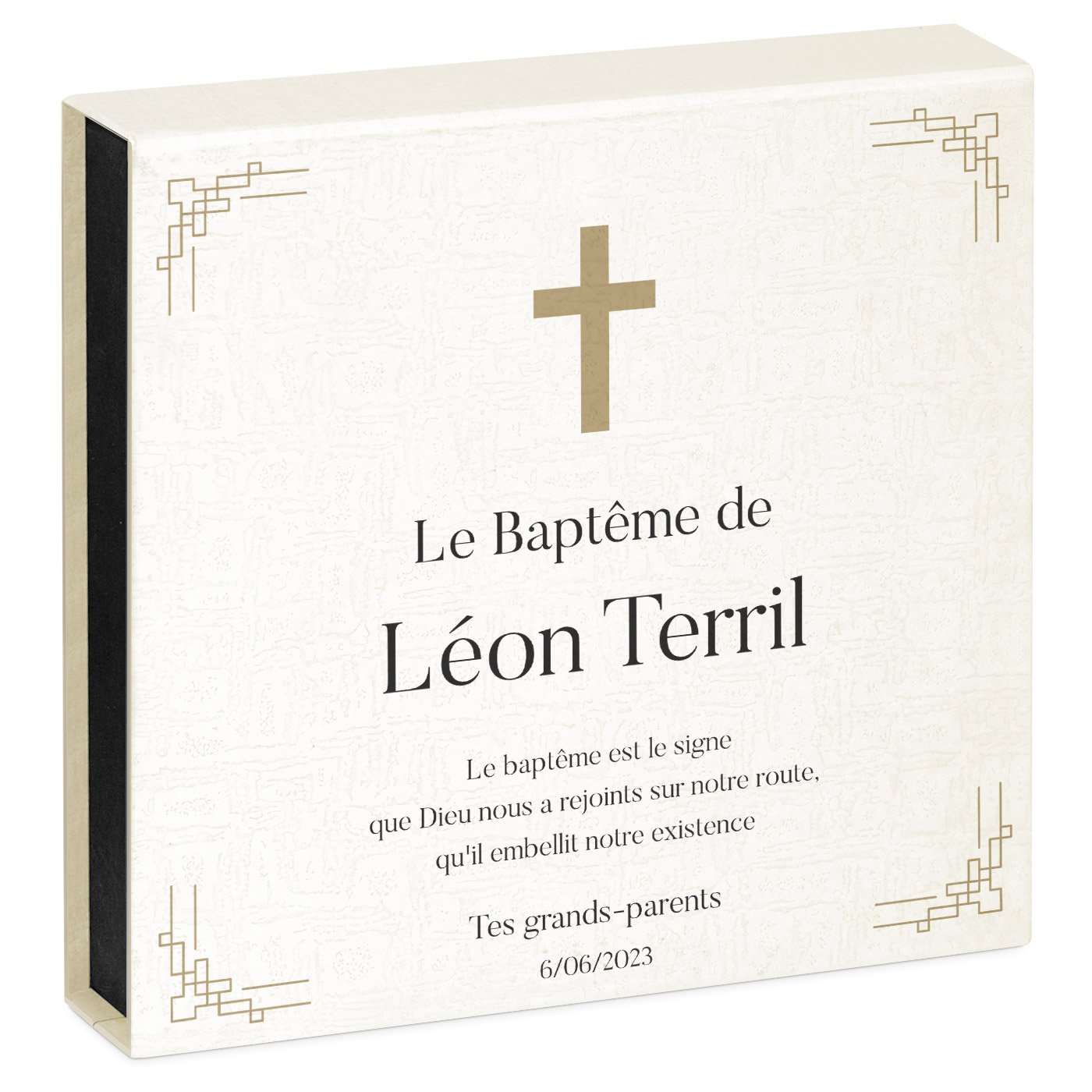 Cœur en cristal Murrano avec montre et gravure dans coffret personnalisé pour petit garçon baptême