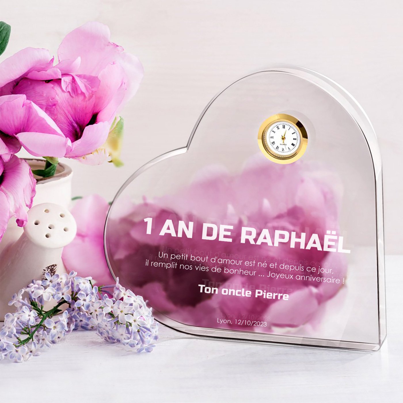 Murrano Crystal Heart with Watch in Personalized Box for 1-Year-Old Boy