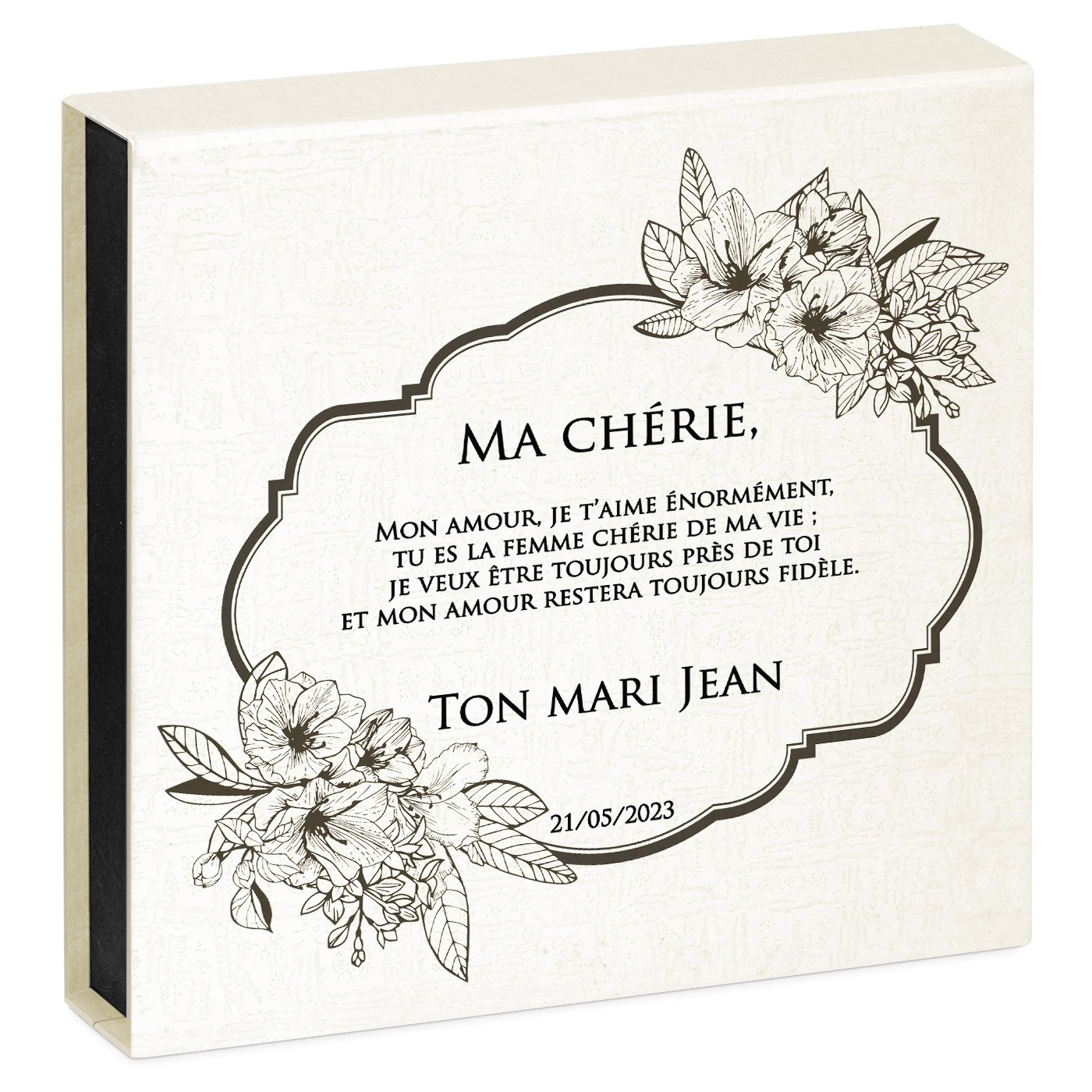 Corazón de cristal Murrano con reloj en caja personalizada para el aniversario de matrimonio de una mujer