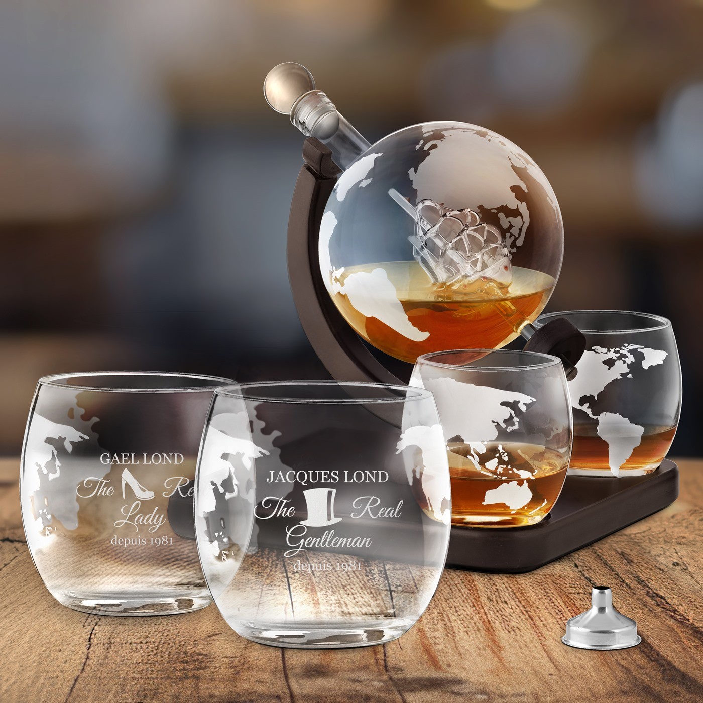 Set de decantador de whisky Globo Murrano con barco y vasos personalizados