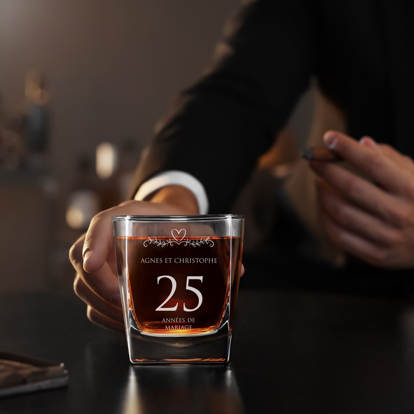 Set de 6 vasos de whisky Murrano con grabado para el 25º aniversario de bodas