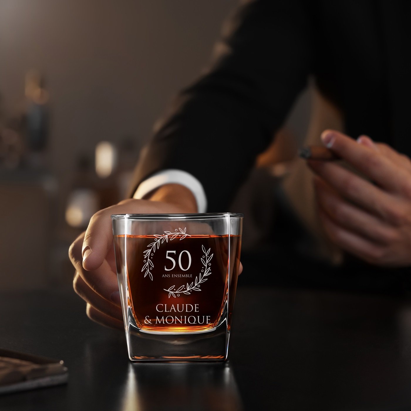 Set de 6 Vasos de Whisky Grabados Murrano para el 50º Aniversario de Bodas