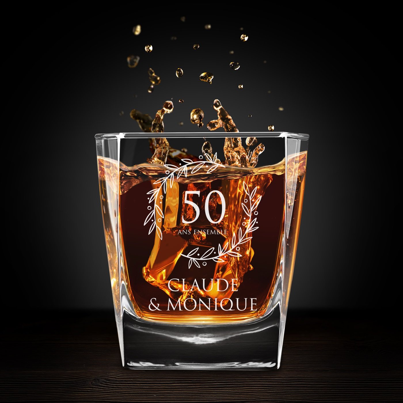 Set de 6 Vasos de Whisky Grabados Murrano para el 50º Aniversario de Bodas