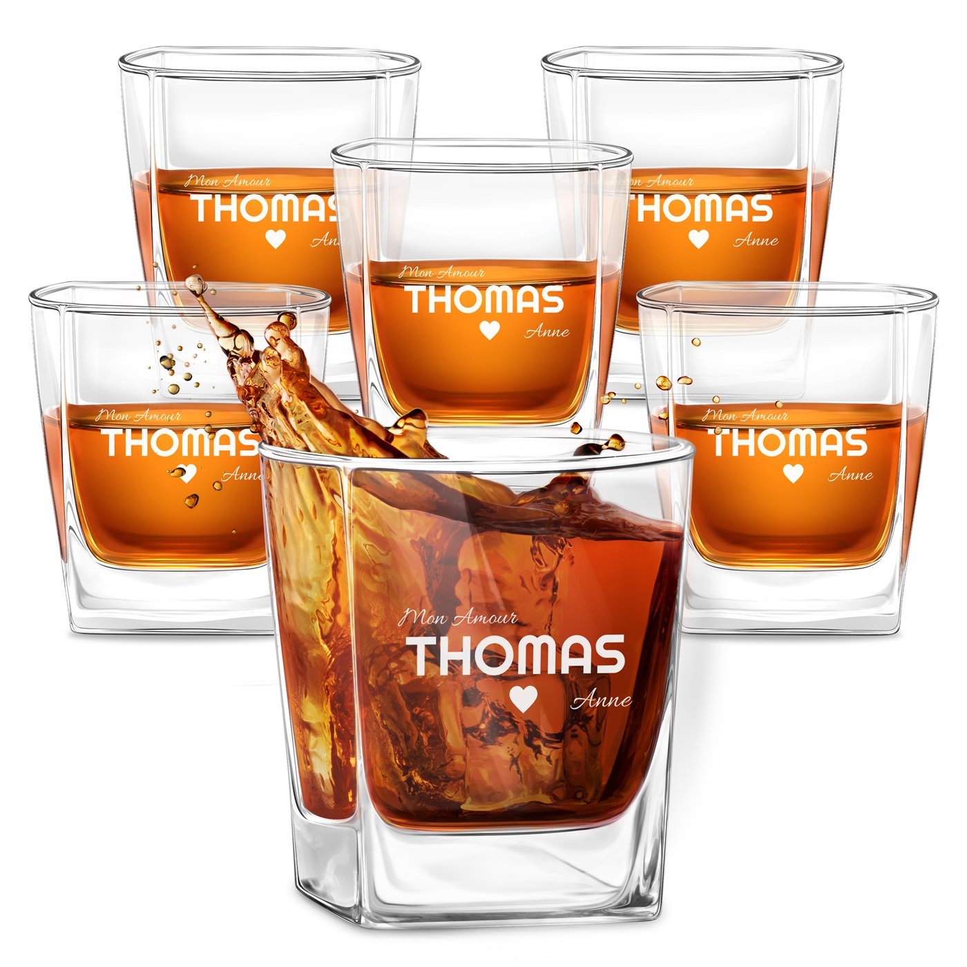Set de 6 vasos de whisky personalizados Murrano para hombre - Regalo de Día de San Valentín