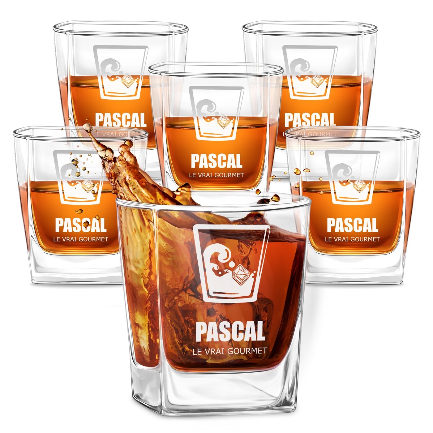 Juego de 6 vasos de whisky grabados con láser de Murrano para conocedores