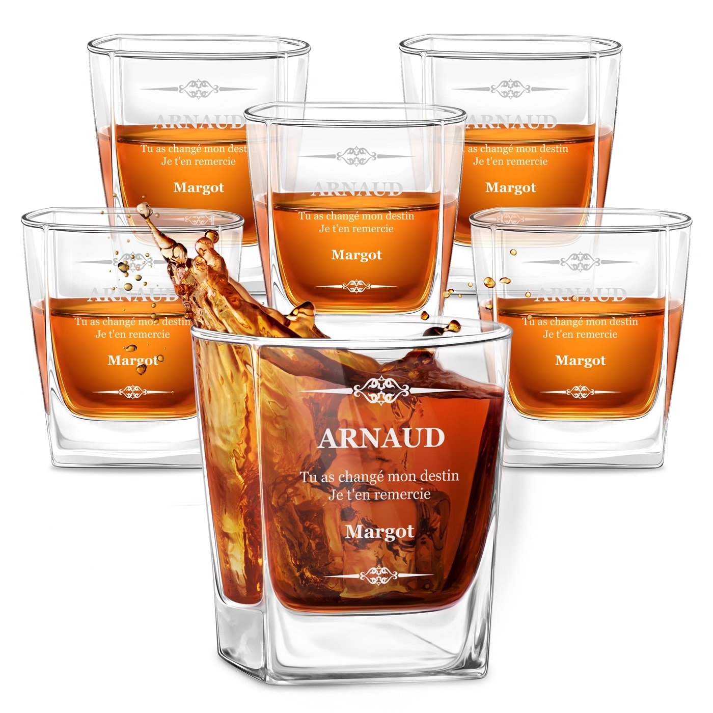 Set de copas de whisky personalizadas Murrano para novio (6 piezas)