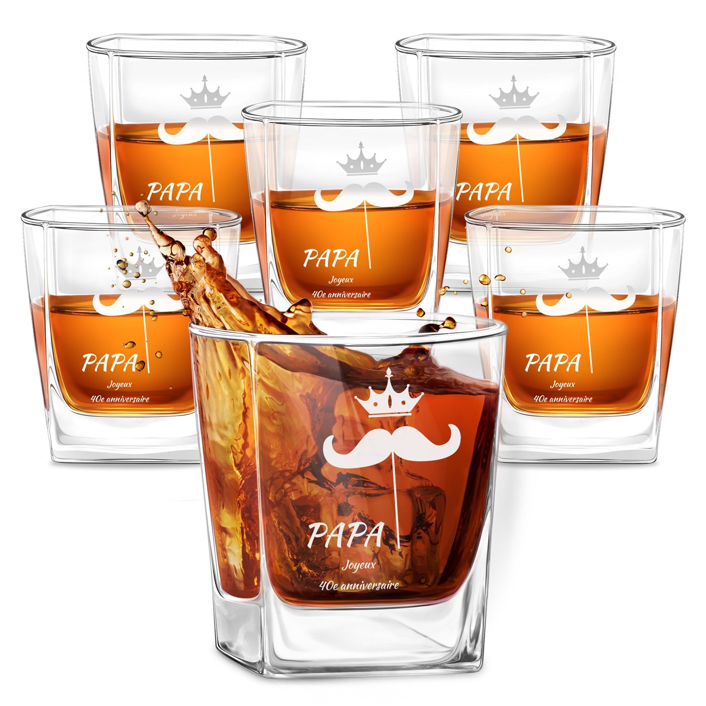 6 Vasos de Whisky Grabados con Láser Murrano para el Cumpleaños de Papá
