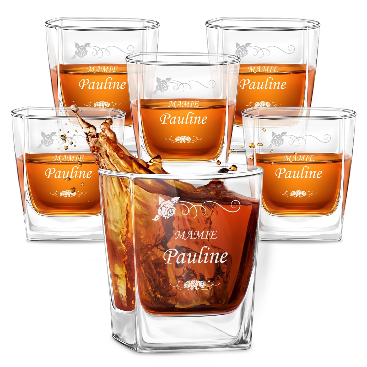 Ensemble de verres à whisky personnalisés Murrano (6 pièces) avec gravure au laser pour l'anniversaire de grand-mère