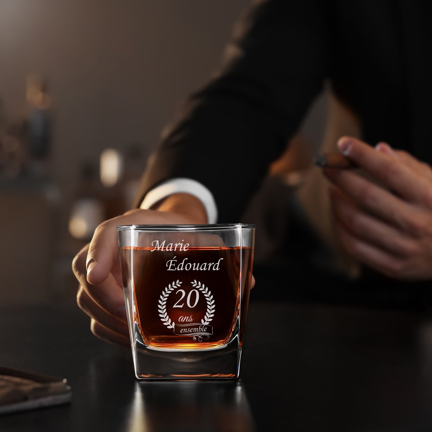 Juego de 6 vasos de whisky grabados para pareja - 20º aniversario de matrimonio