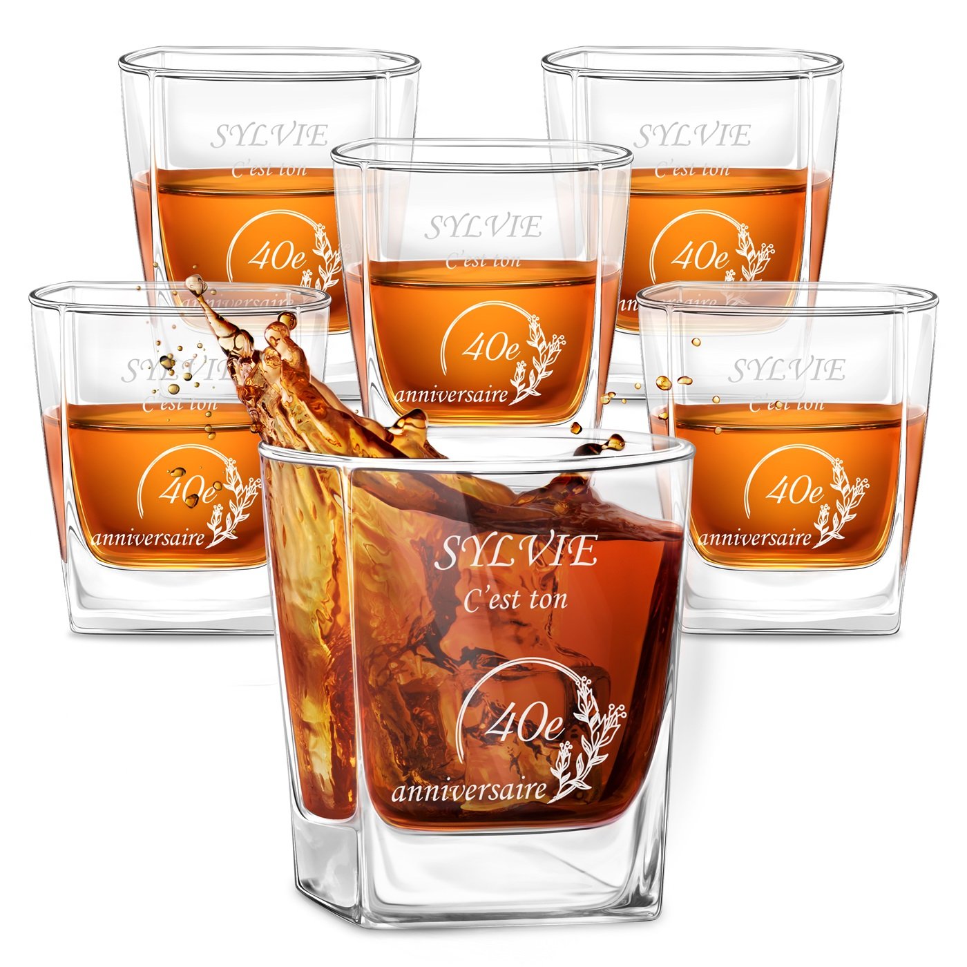 Copas de whisky personalizadas Murrano para su cumpleaños número 40