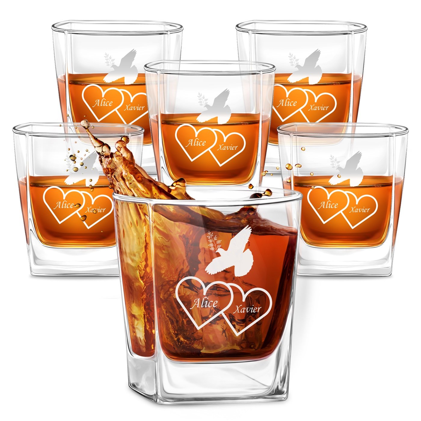 Set de vasos de whisky personalizados Murrano para bodas o aniversario