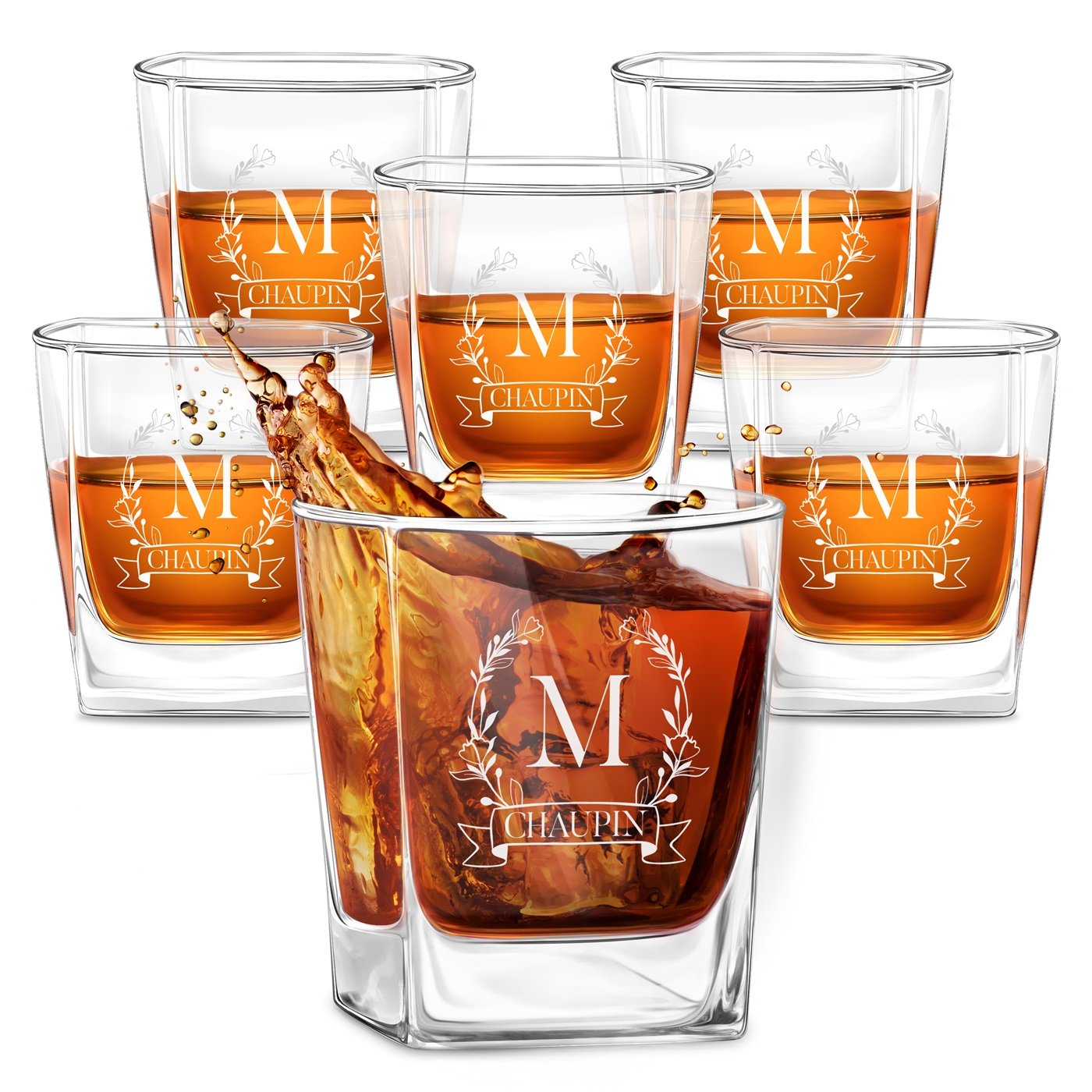 Conjunto de 6 vasos de whisky personalizados Murrano para pareja