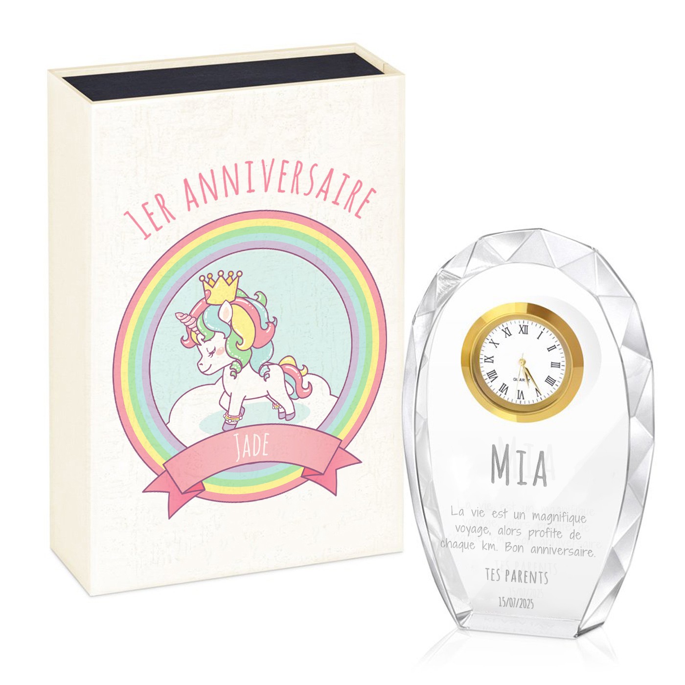 Figura de cristal Murrano con caja grabada para niño de 1 año