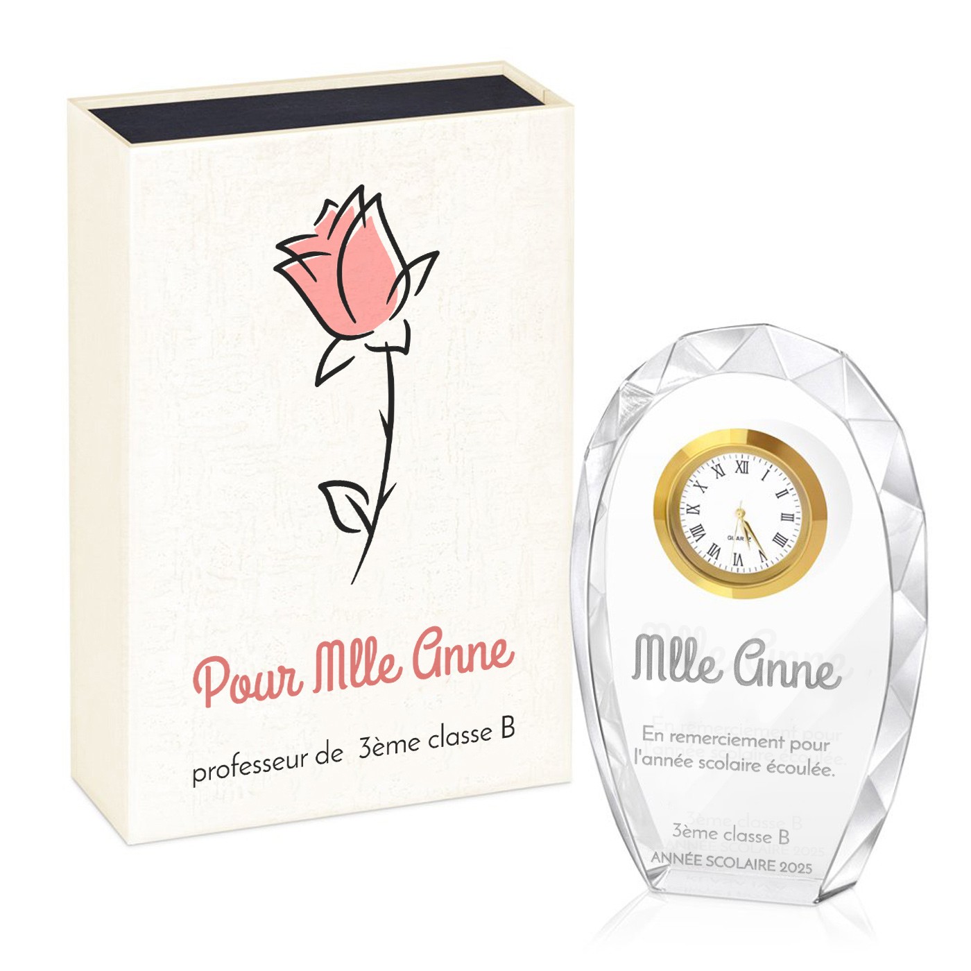 Statuette en cristal Murrano avec gravure dans une boîte imprimée pour la meilleure prof