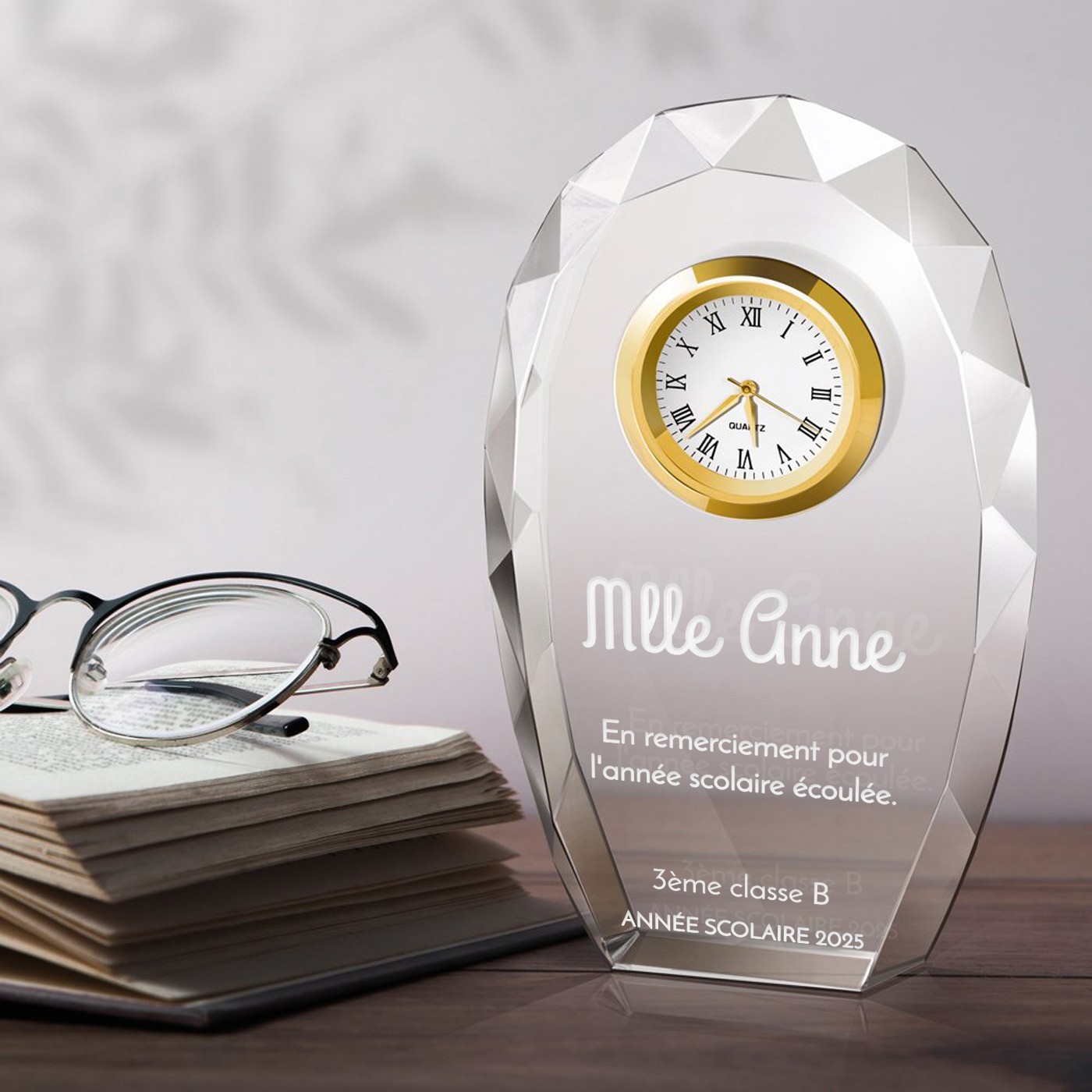 Statuette en cristal Murrano avec gravure dans une boîte imprimée pour la meilleure prof