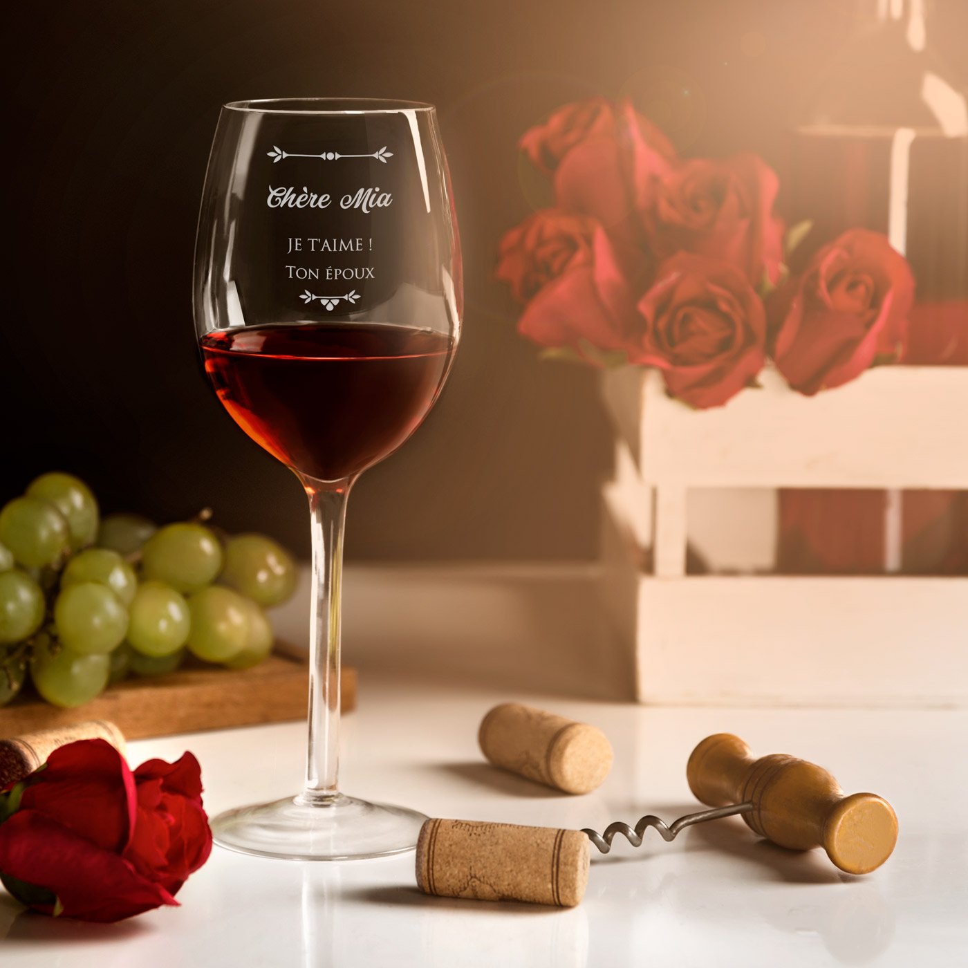 Vaso de vino personalizado Murrano para esposa