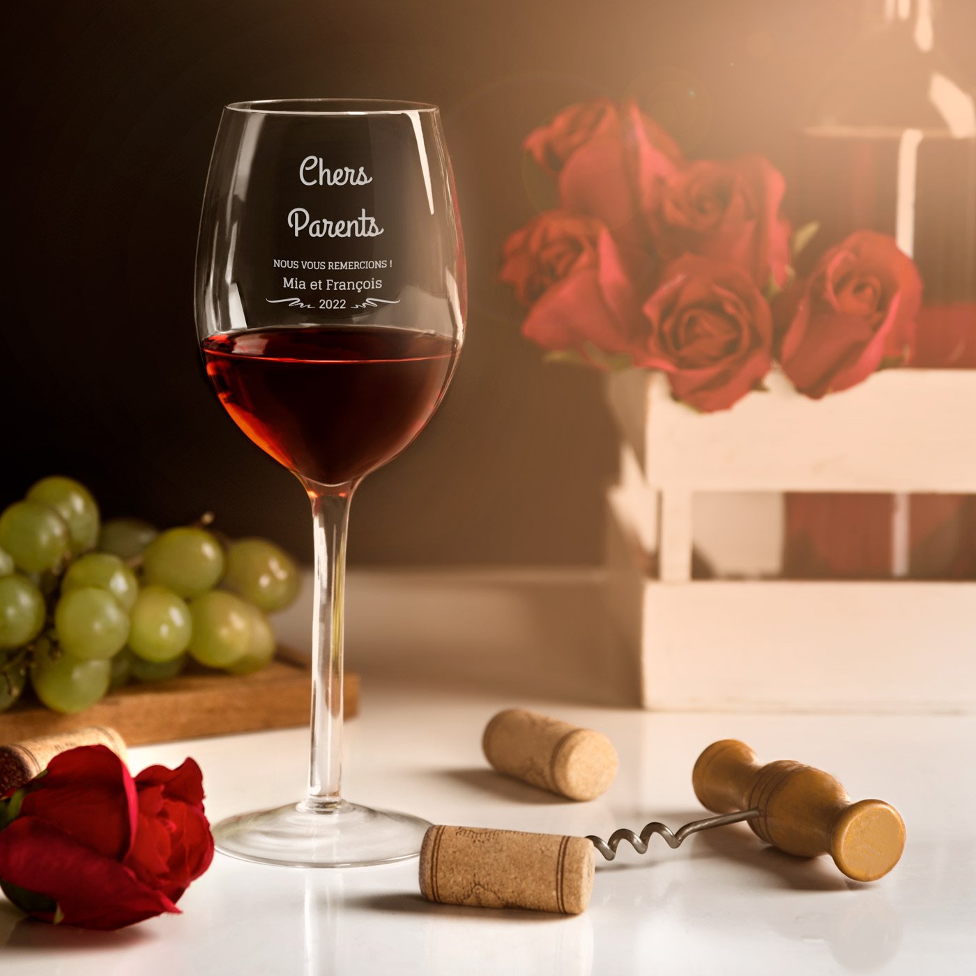 Copas de vino Murrano grabadas con láser - Juego de 6 para padres