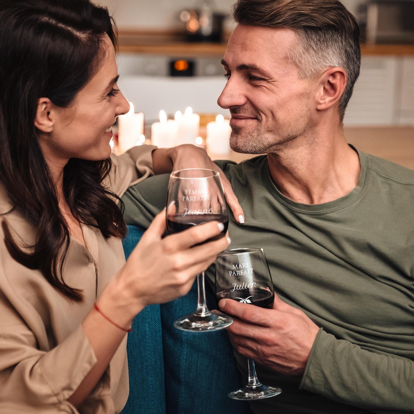 Copas de vino grabadas láser Murrano para pareja (juego de 2)