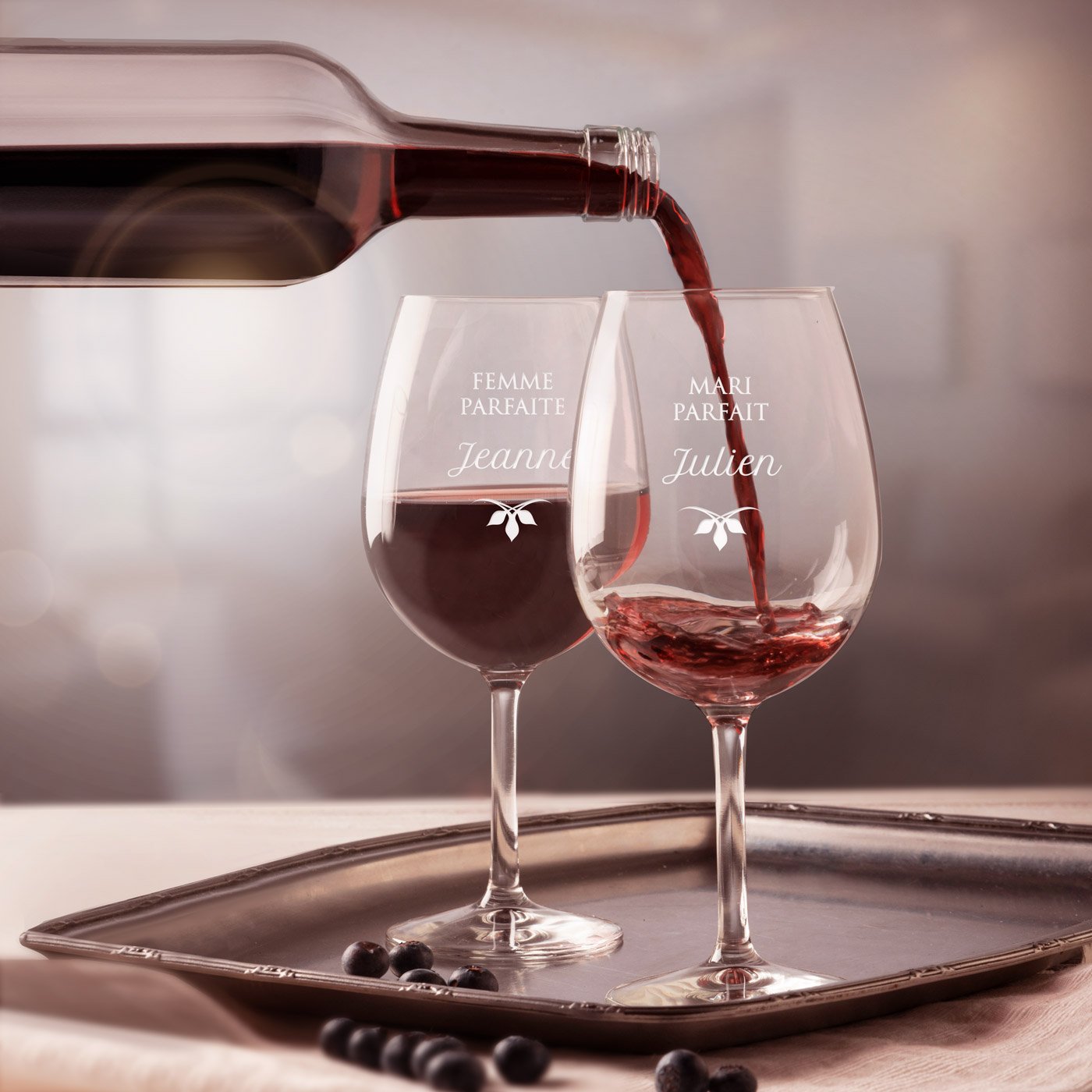 Copas de vino grabadas láser Murrano para pareja (juego de 2)