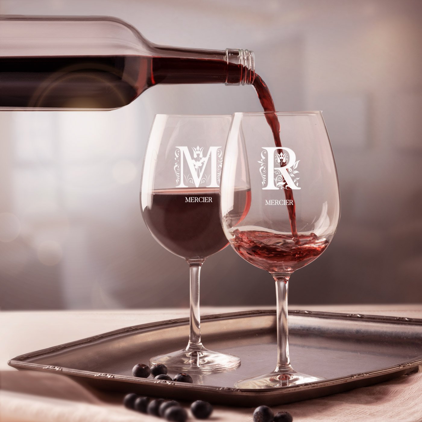 Copas de vino personalizadas Murrano para pareja con iniciales (juego de 2)