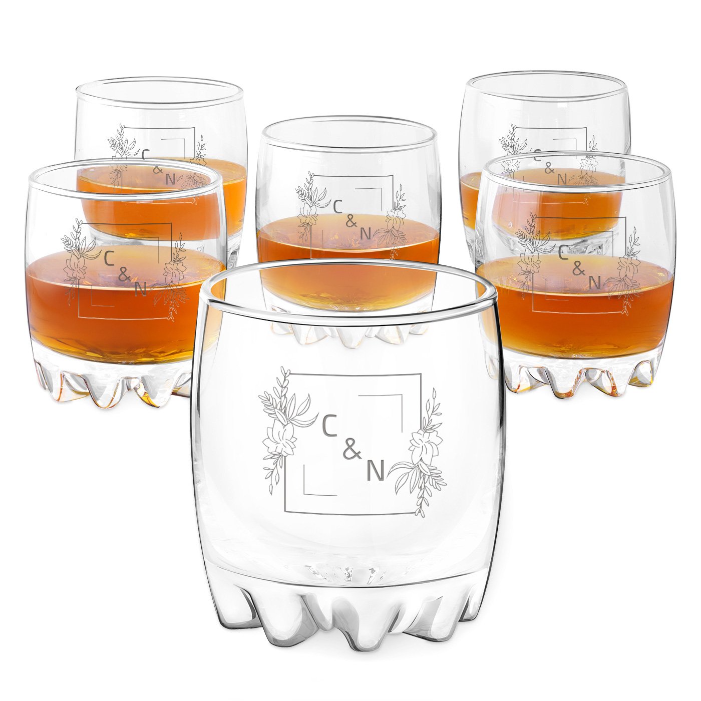 Juego de 6 vasos Sylvana de Murrano grabados con láser para pareja (grabación de iniciales personalizada, capacidad de 31 cl) 