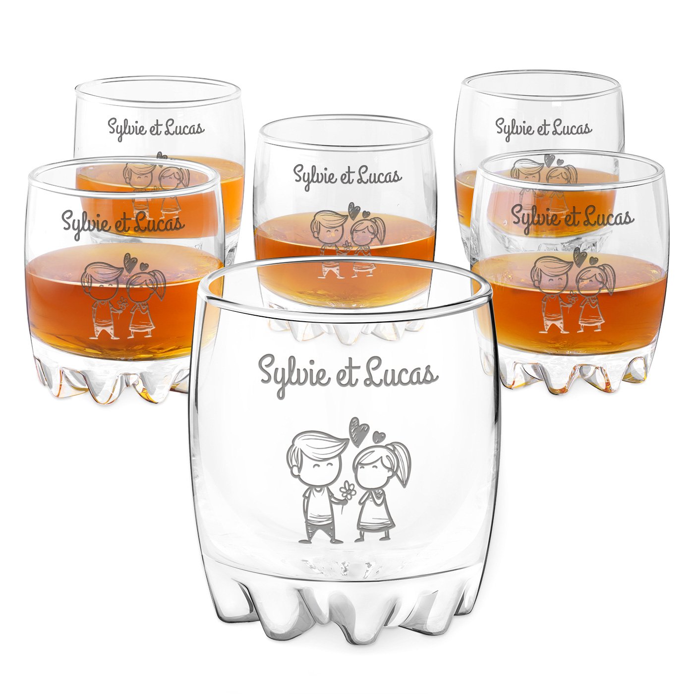 6 Vasos de Whisky con Grabado Láser de Murrano para Parejas - Día de San Valentín