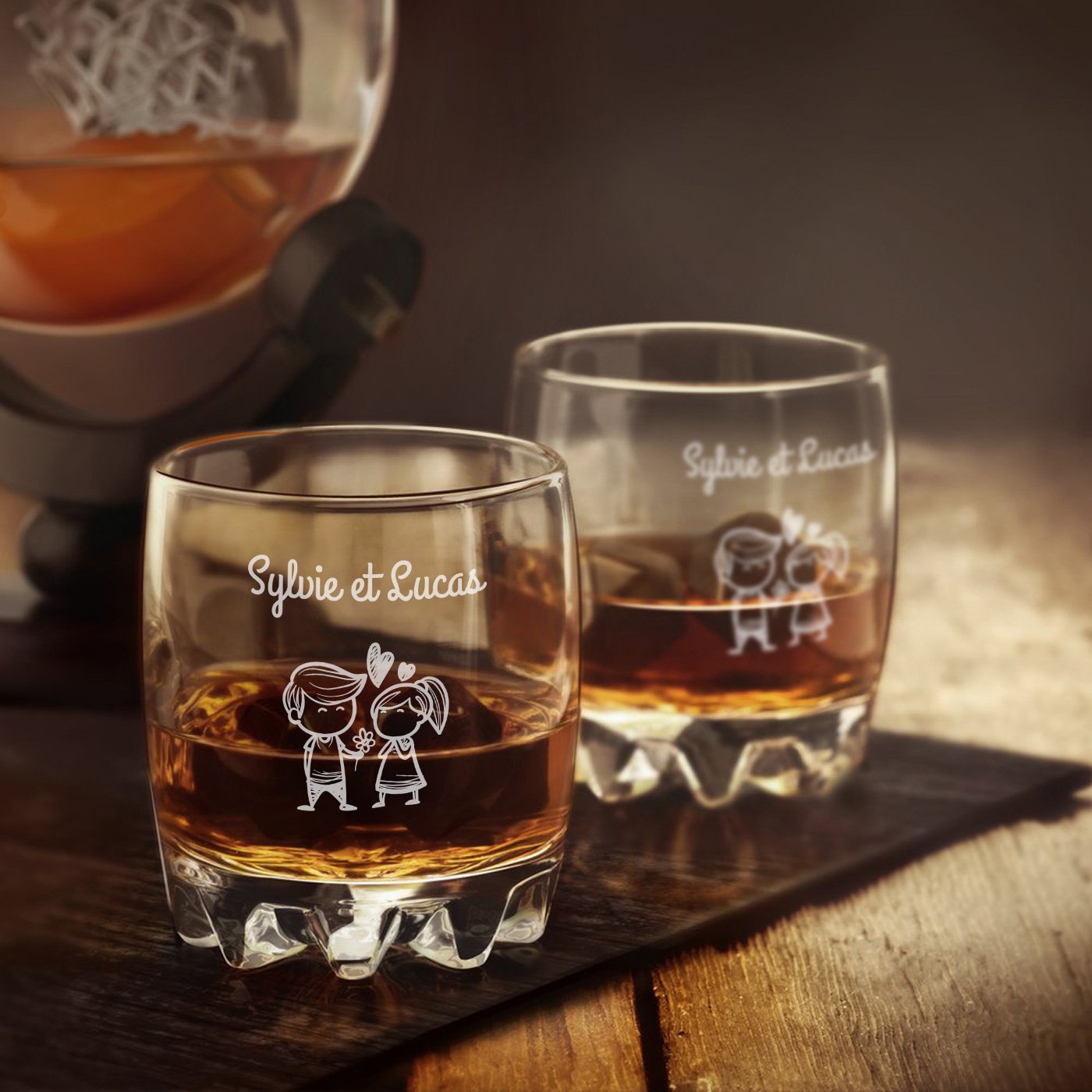 6 Vasos de Whisky con Grabado Láser de Murrano para Parejas - Día de San Valentín