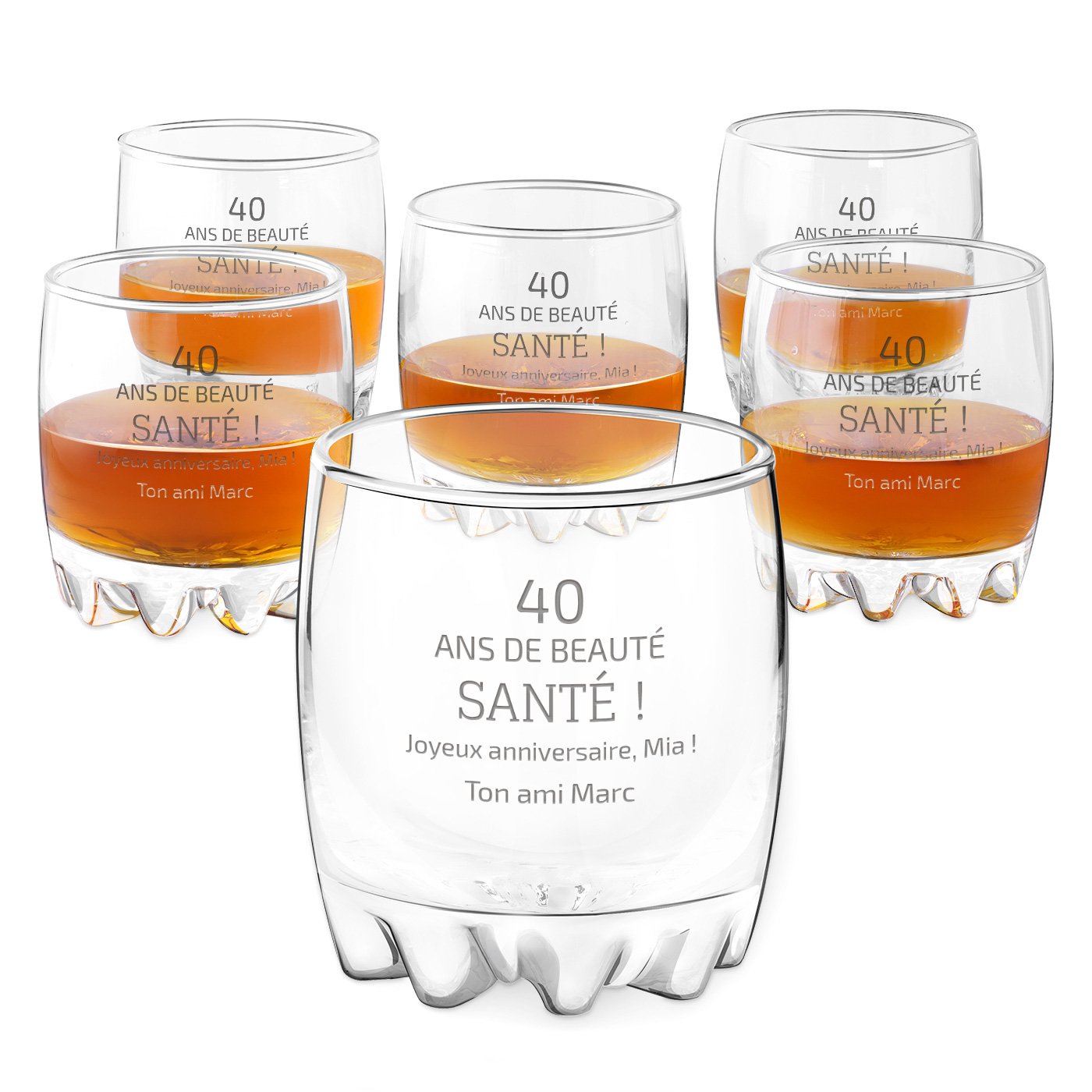 Conjunto de Vasos Grabados Murrano Sylvana para Regalo de Cumpleaños 40 (6 Piezas)