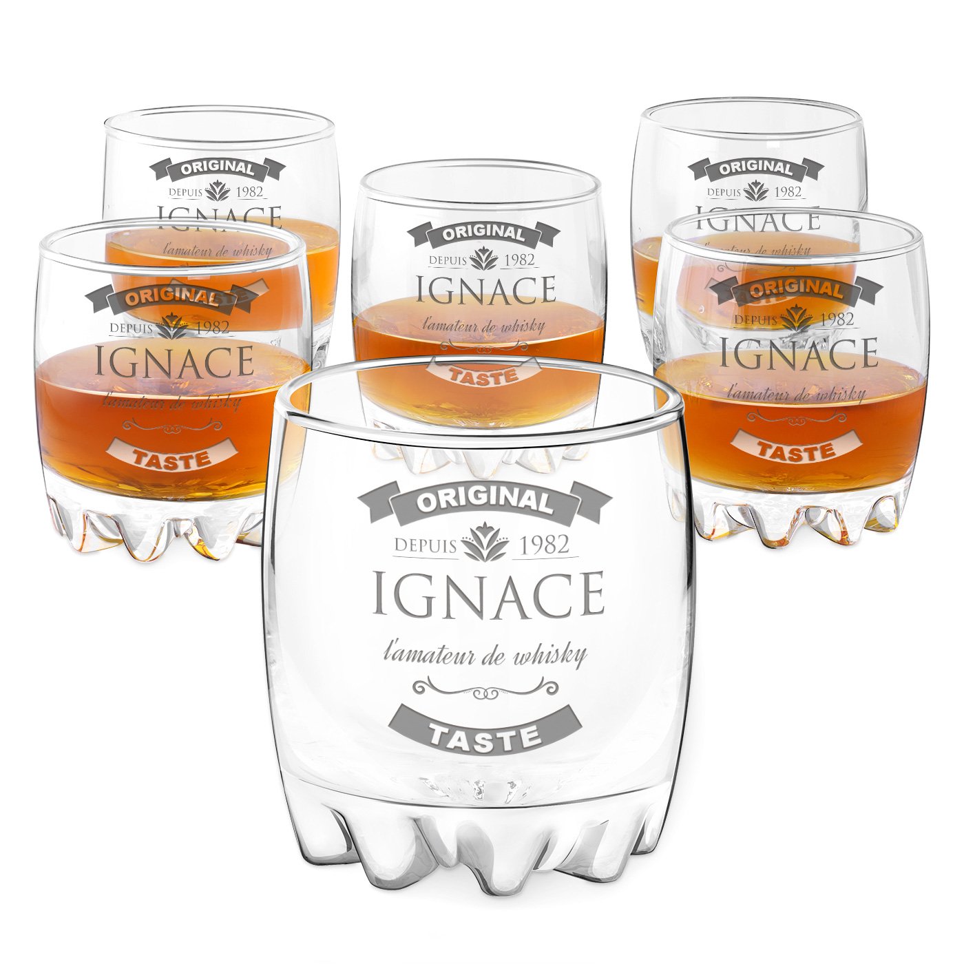 Set de 6 vasos de whisky Murrano Sylvana con grabado para cumpleaños