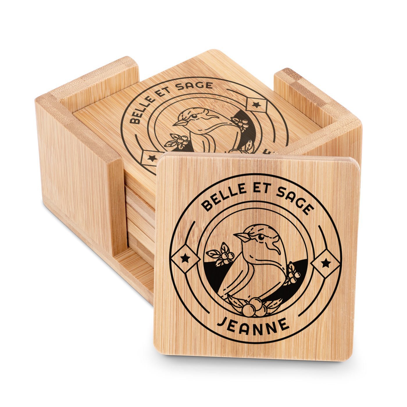 Ensemble de protections sous verres en bambou Murrano avec impression personnalisée pour l'anniversaire d'une femme