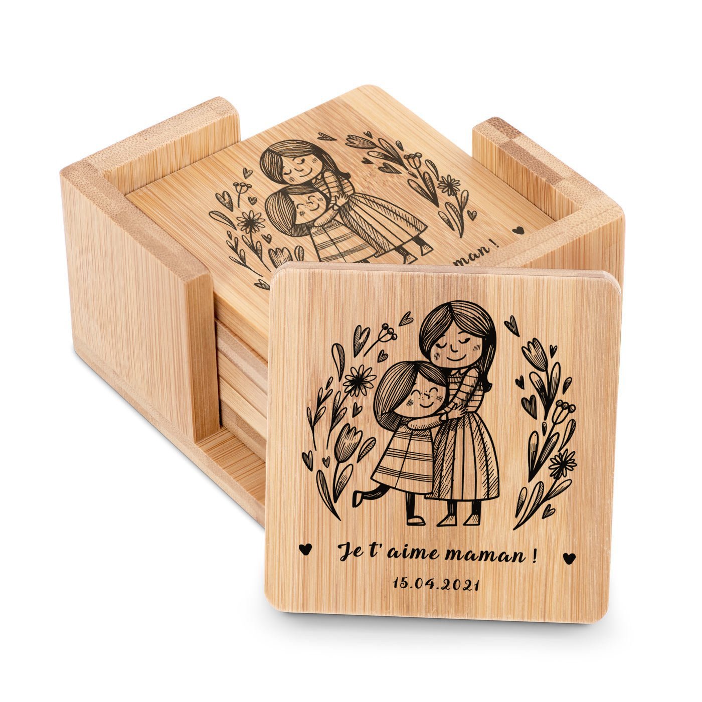 Sets de protectores de vasos de bambú con impresión Murrano para el Día de la Madre