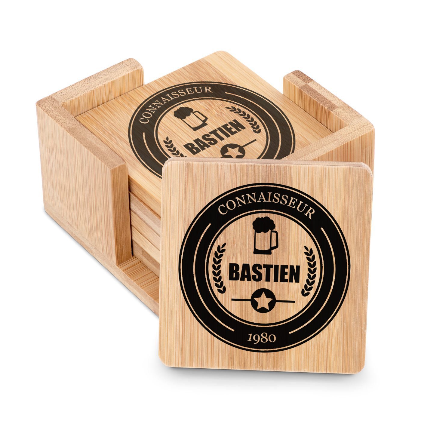 Estuche de protectores de vasos de bambú Murrano con impresión personalizada para un amigo