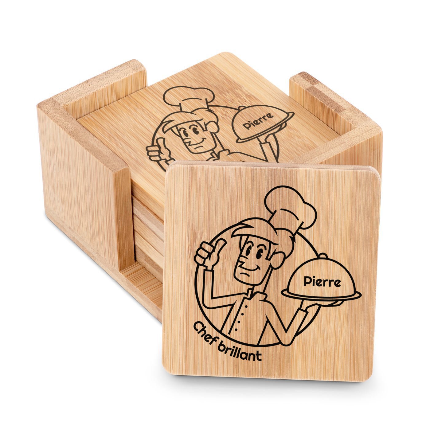 Set de protectores de vidrio de bambú Murrano con impresión personalizada para el cumpleaños de un jefe
