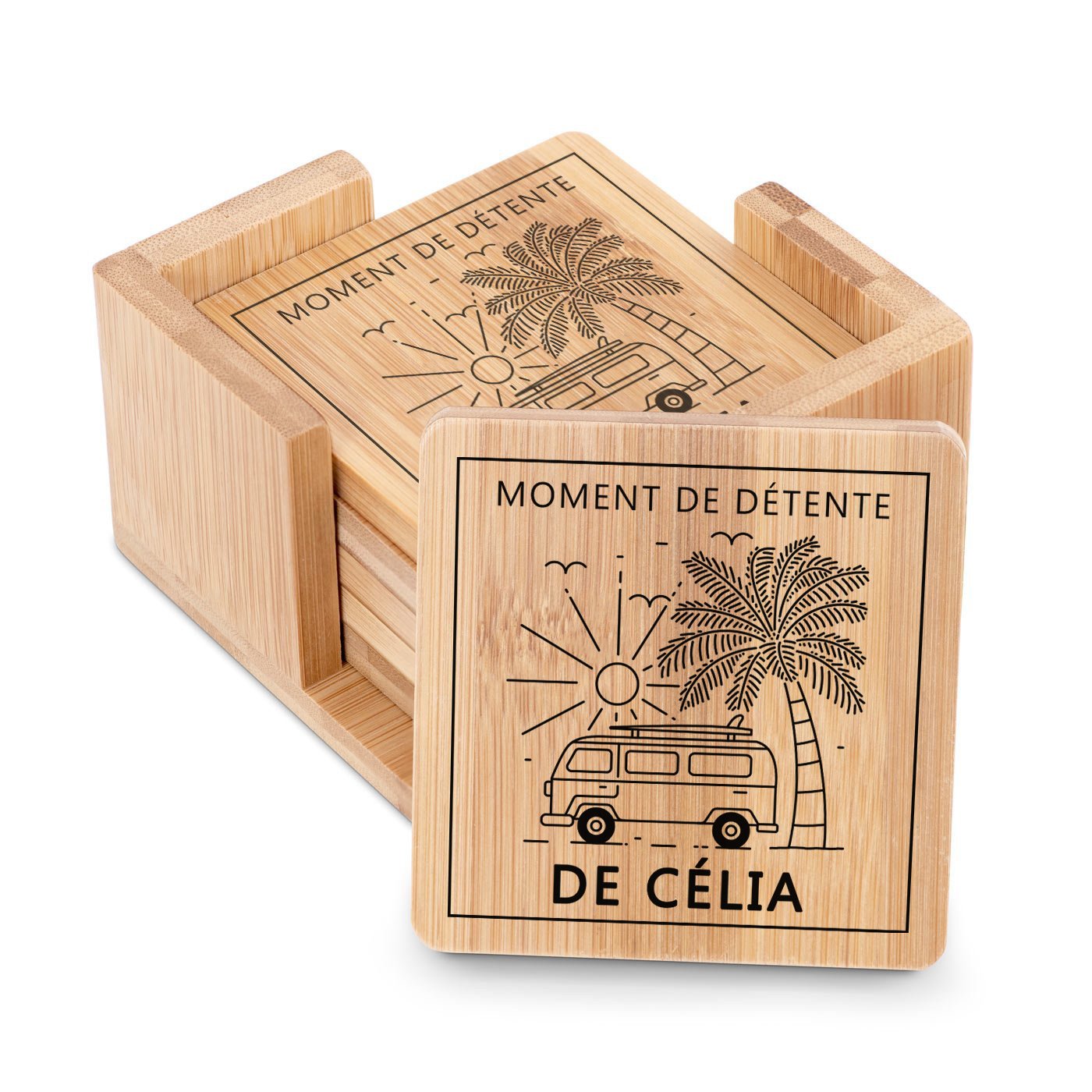 Conjunto de caminos de mesa de bambú personalizados para la jubilación de una mujer