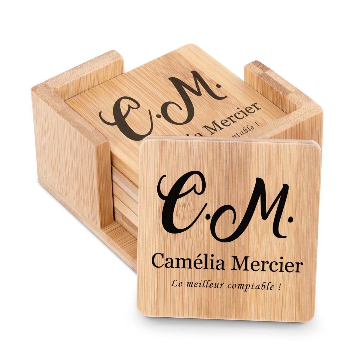 Set de posavelas de bambú Murrano con impresión personalizada para un regalo de promoción laboral