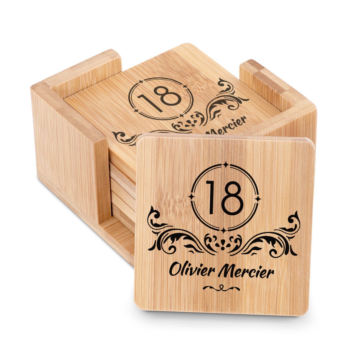 Estuches para posavases de bambú Murrano - Personalizados para un hombre de 18 años