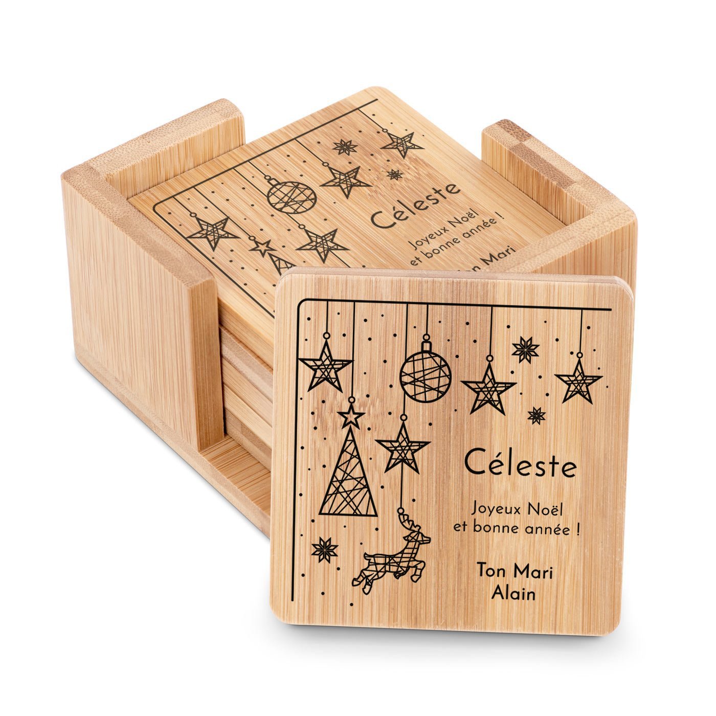 Set de protector para vasos de bambú personalizado de Murrano para mujeres - Perfecto para Navidad