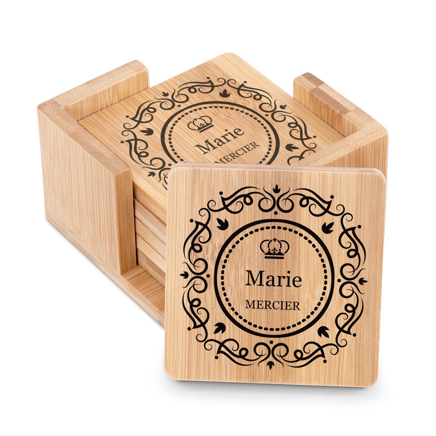 Conjunto de posavasos de bambú personalizado para una amiga - Regalo para una fiesta de soltera
