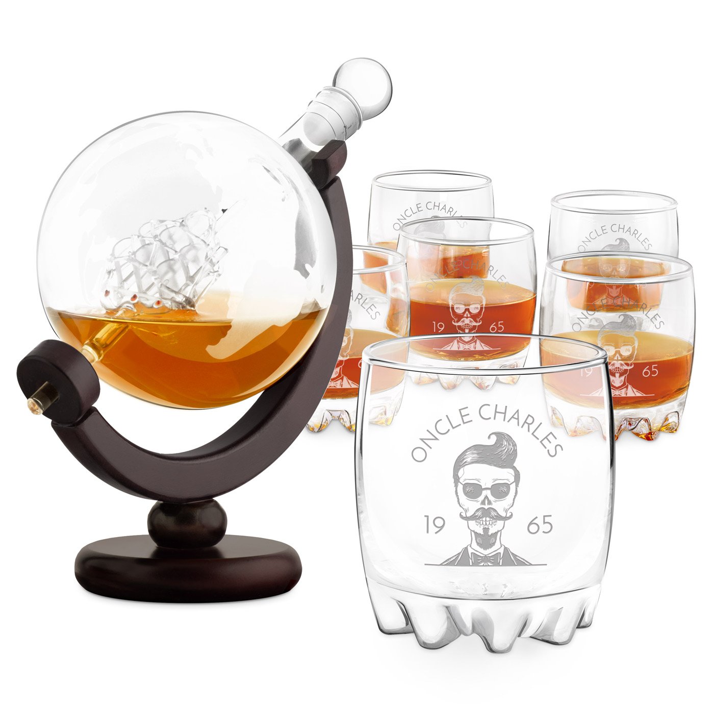 Conjunto decantador de whisky Globo Murrano con 6 vasos