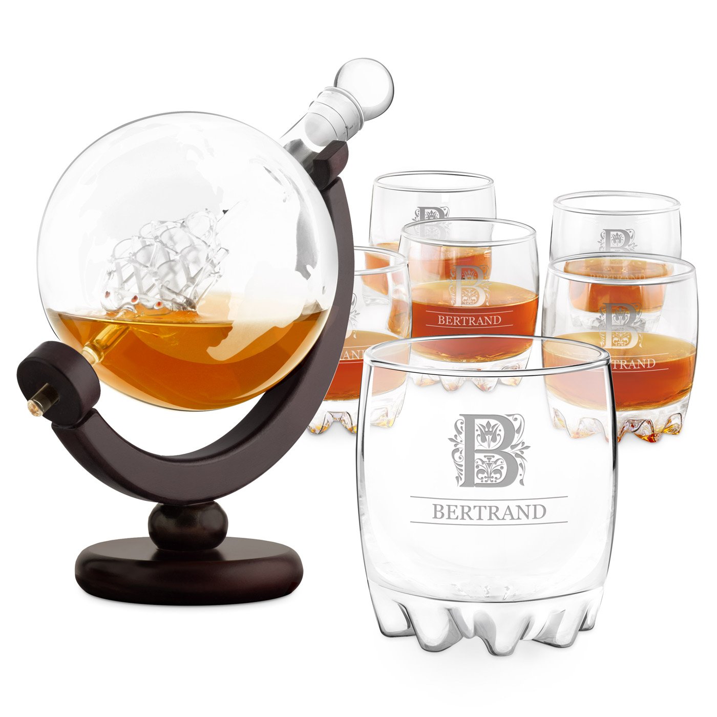 Estuche de decantador y vasos de whisky Murrano Globo con personalización