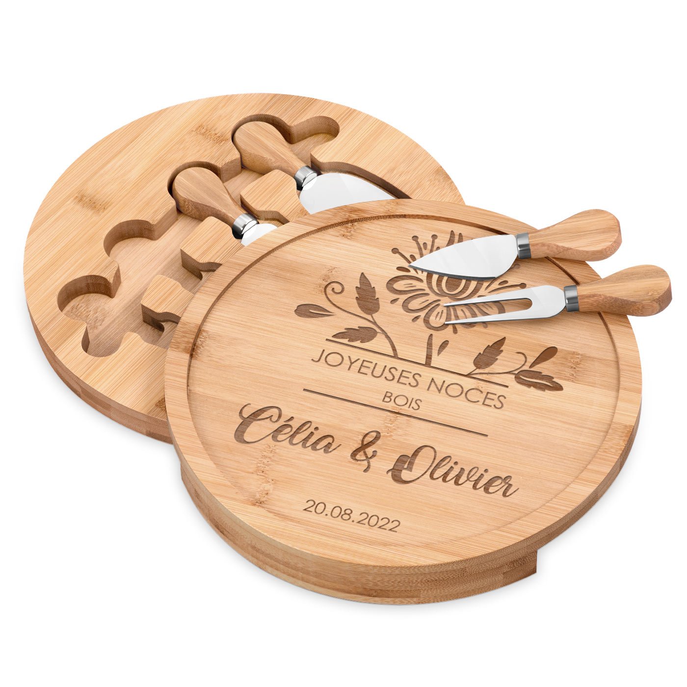 Plateau à fromage en bois personnalisé Murrano pour couple