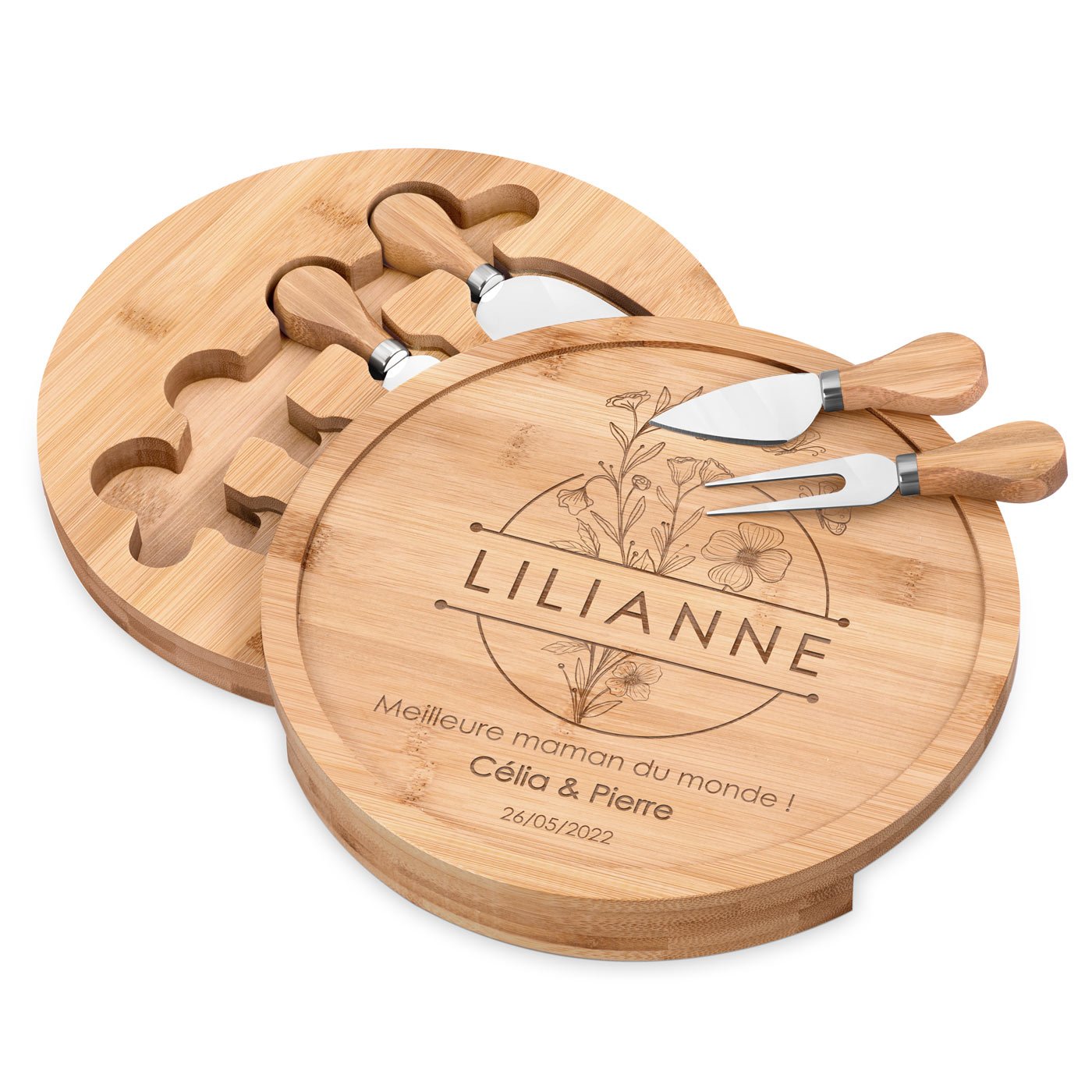 Plateau à fromage en bois personnalisé Murrano pour la fête des mères