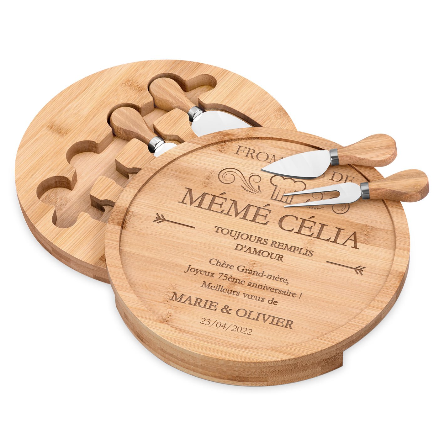 Plateau à Fromage en Bois Personnalisé Murrano pour l'Anniversaire de Grand-Mère