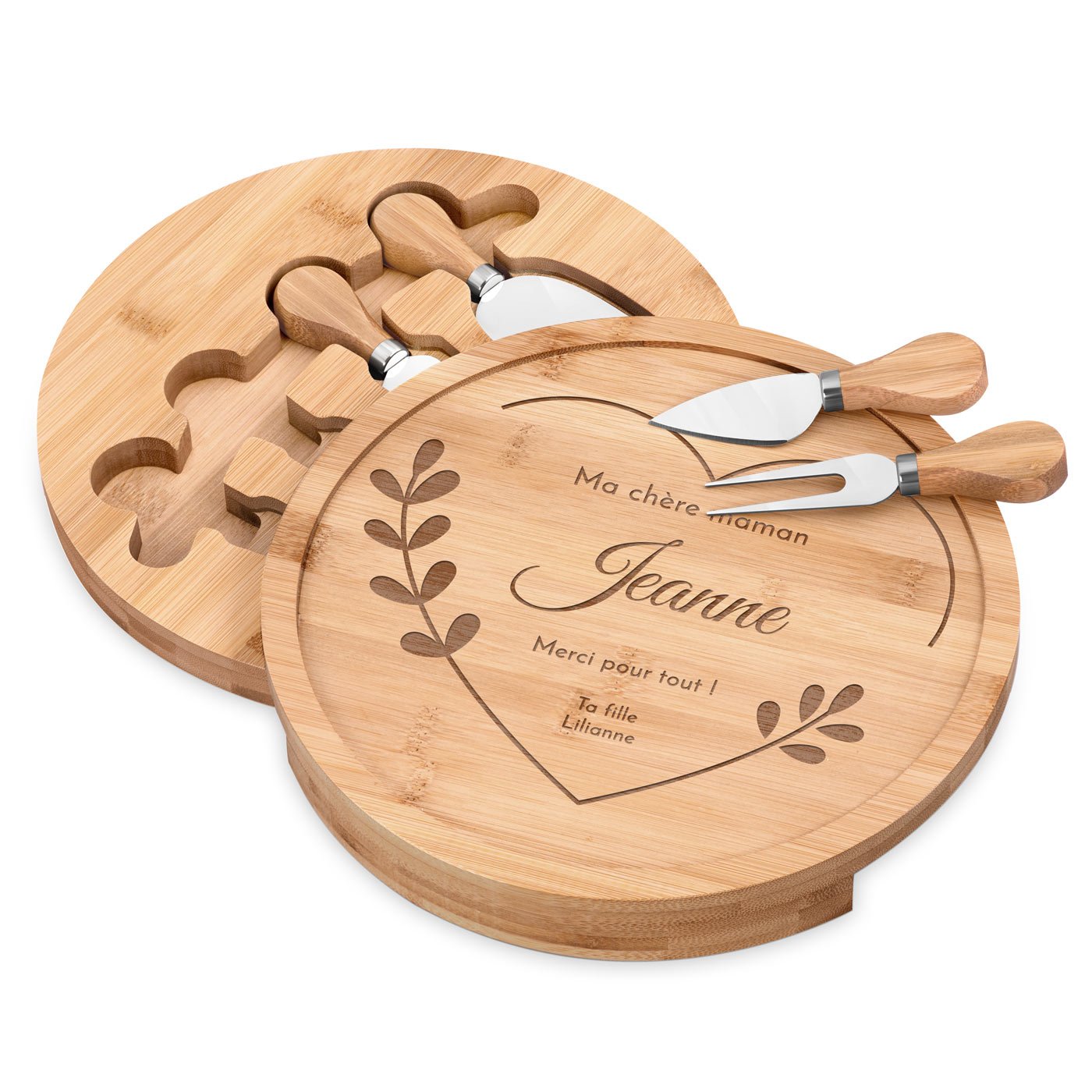 Plateau à fromage en bois Murrano avec gravure personnalisée pour l'anniversaire de maman