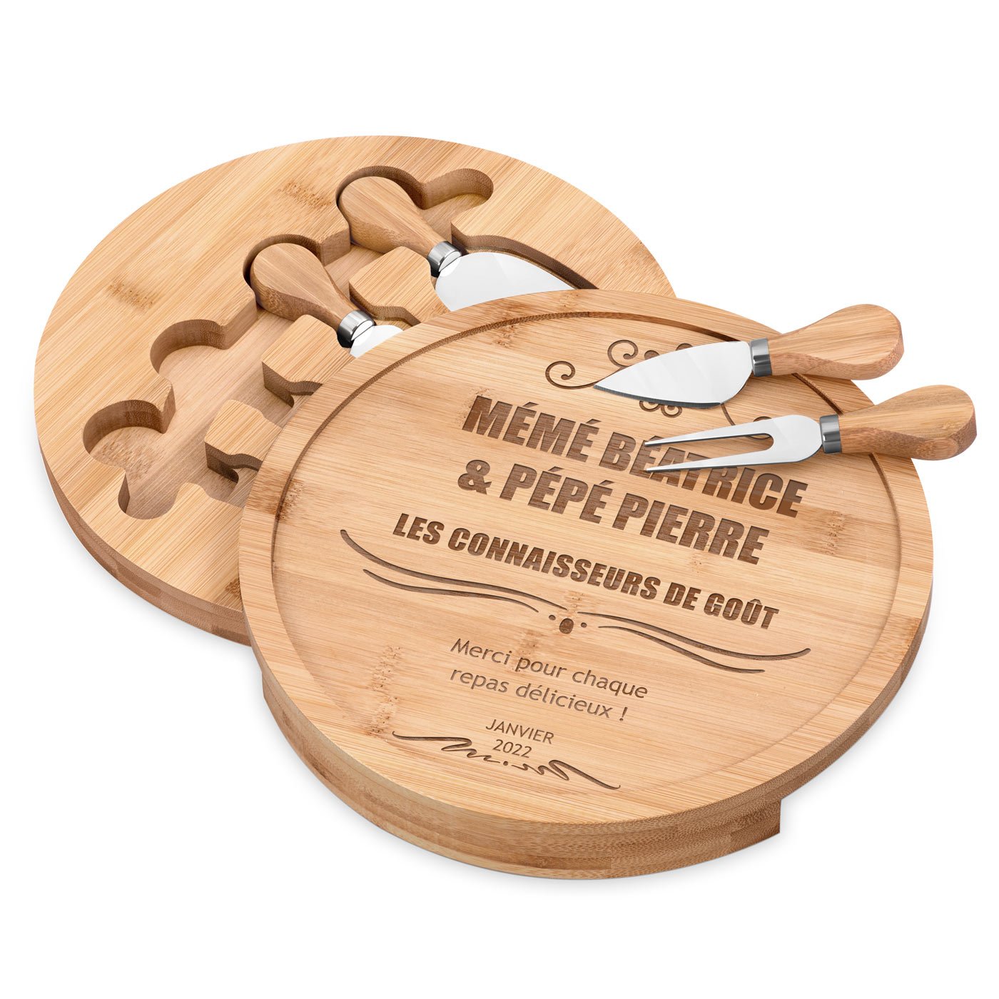 Planche à fromage en bois Murrano avec gravure personnalisée pour grands-parents