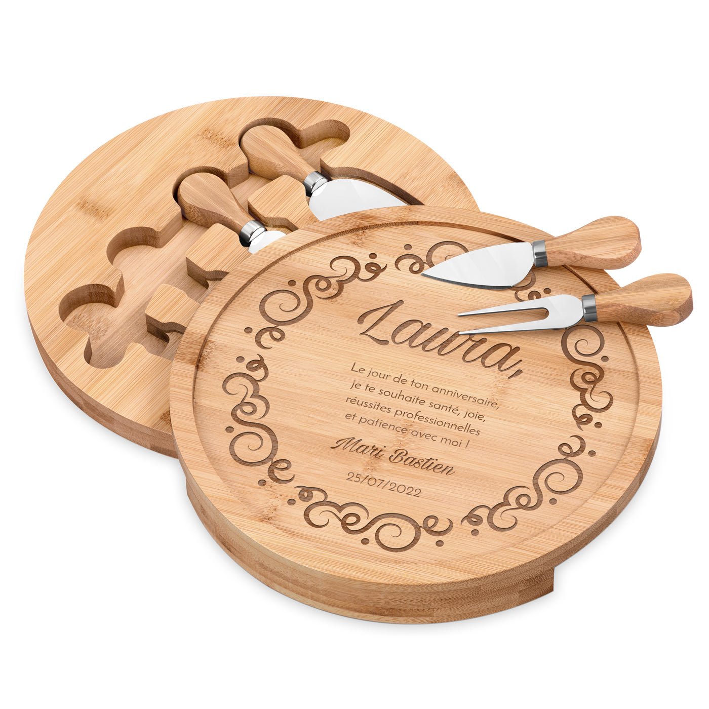 Plateau à Fromage en Bois Personnalisé Murrano avec Gravure pour Anniversaire Femme