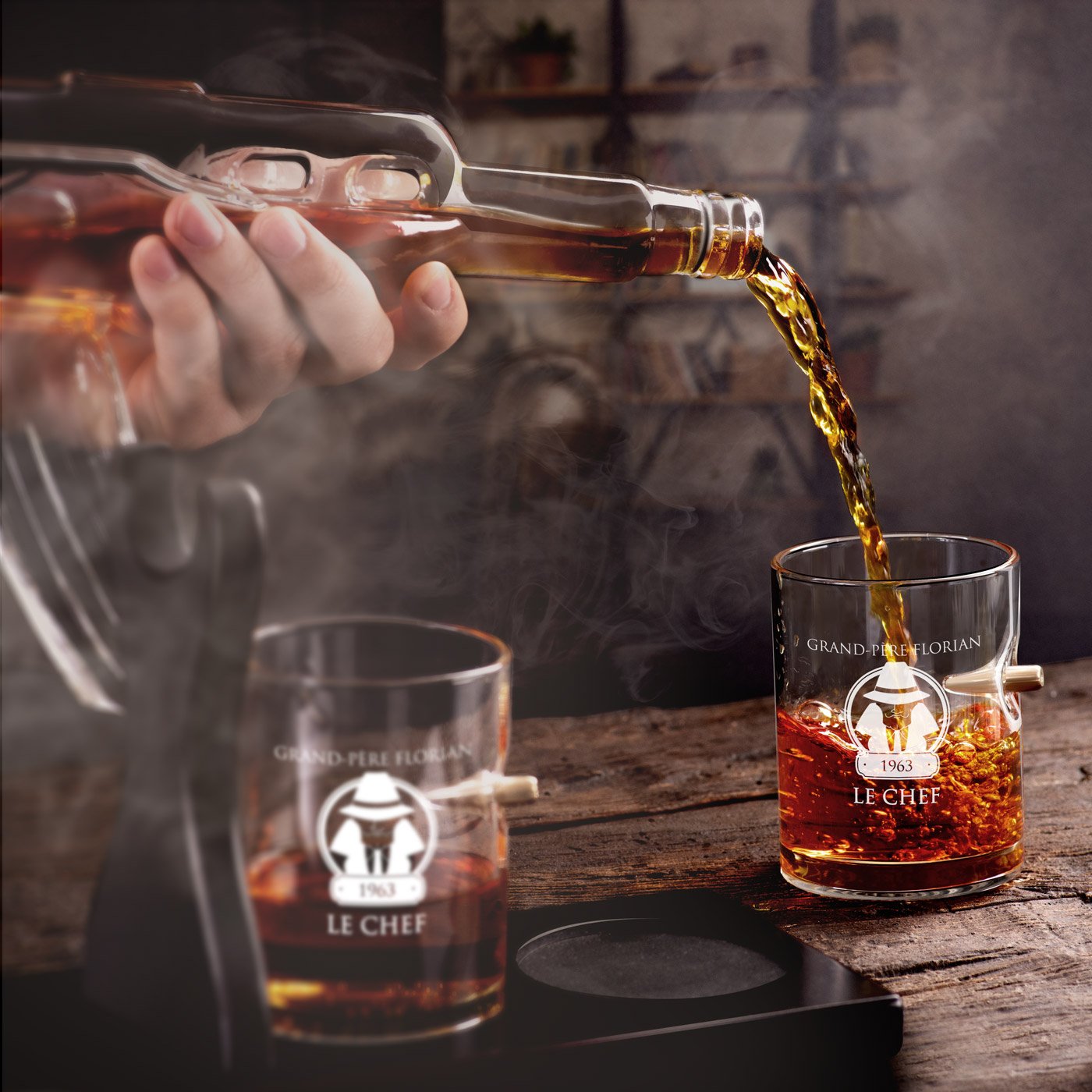 Set de decantador de whisky Murrano con grabado para abuelo