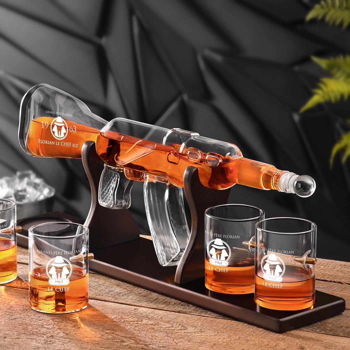 Set de decantador de whisky Murrano con grabado para abuelo