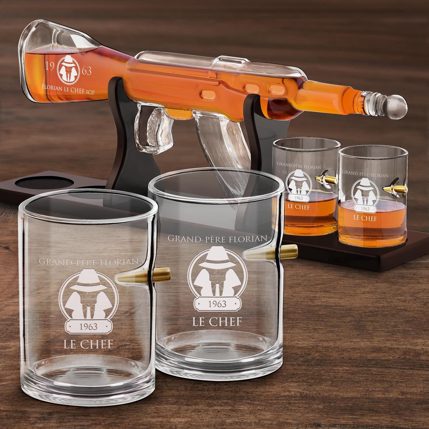 Set de decantador de whisky Murrano con grabado para abuelo