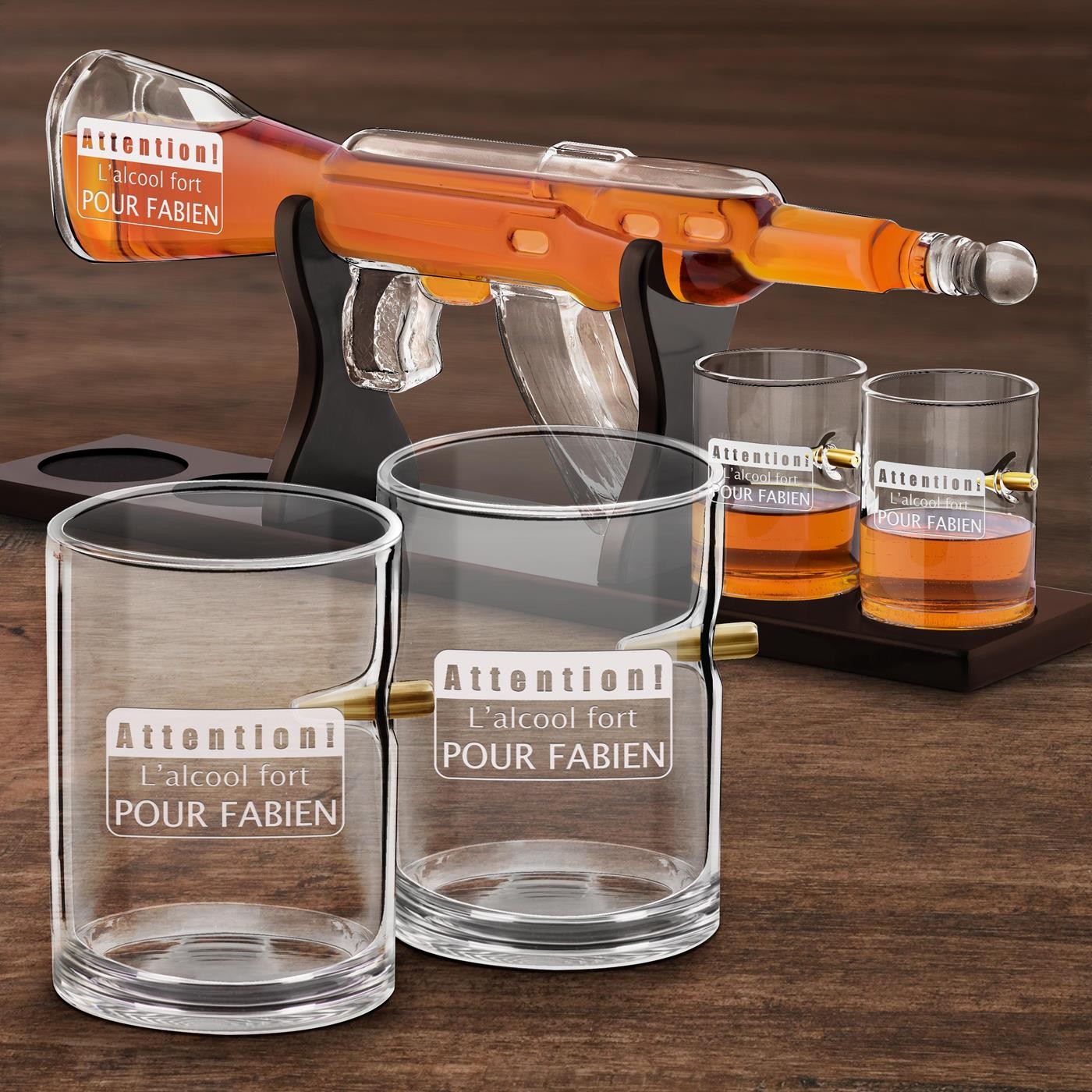 Set de decantador de whisky Murrano en forma de pistola con 4 vasos
